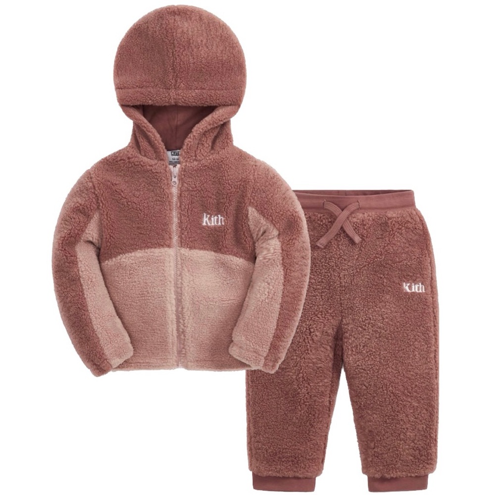 KITH Kids Baby faux Sherpa fleece hoodie pants set Dusty Quartz 18M 2T - rare!